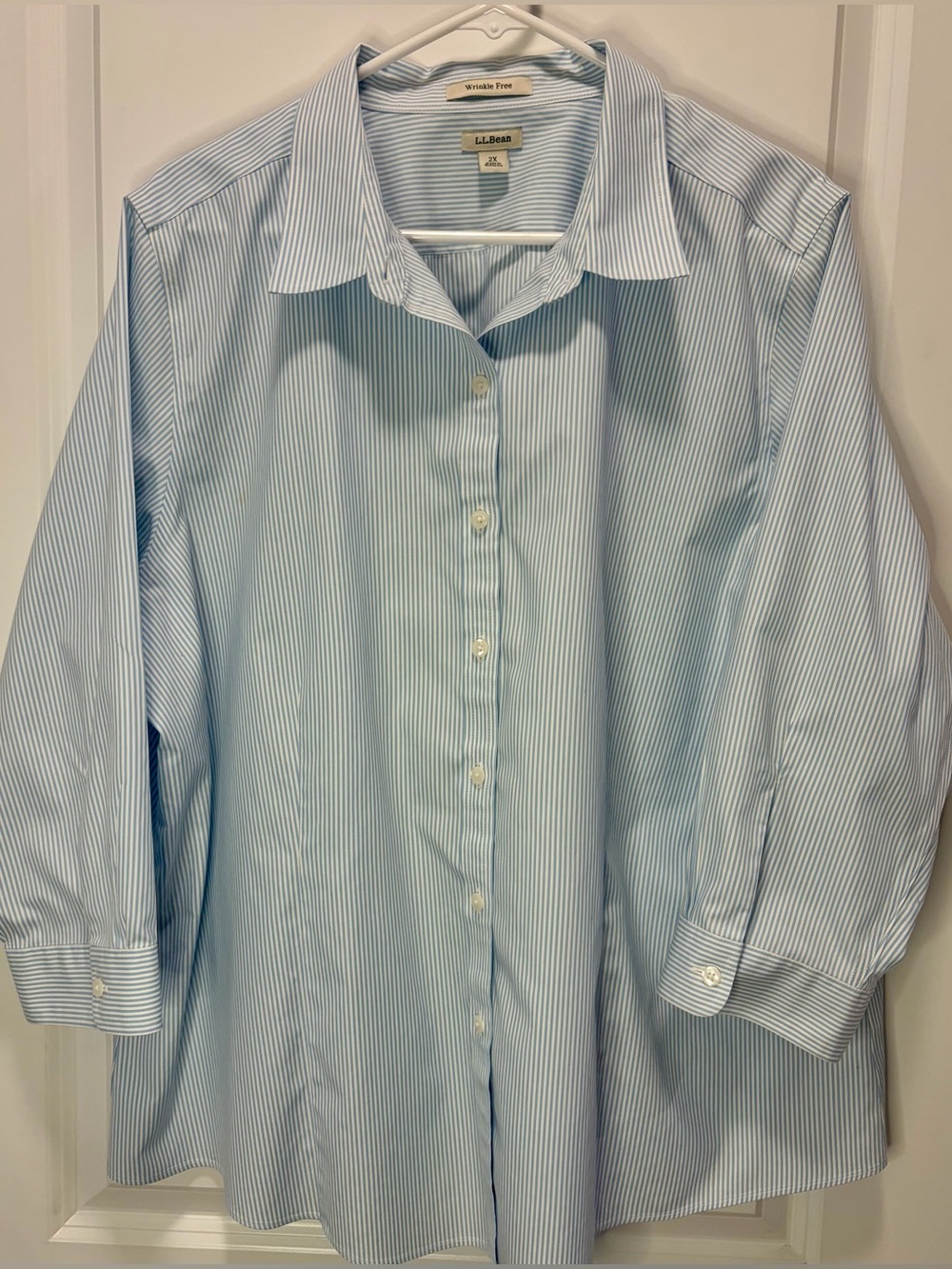 Wrinkle Free 3/4 Sleeve Striped Button Down Blouse